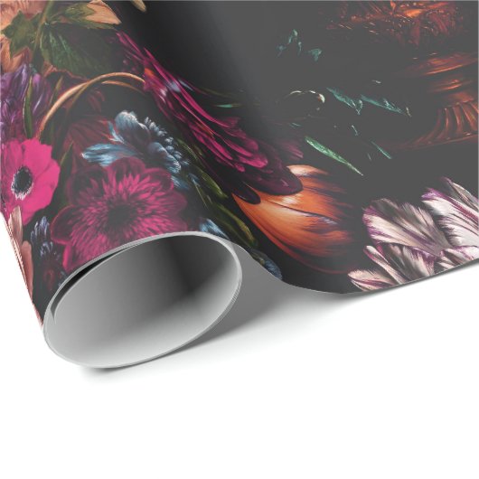 Elegant Dark Moody Bourgondië Floral Cadeaupapier (Rol Hoek)