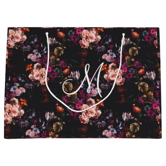 Elegant  Dark Moody Bourgondië Floral Groot Cadeauzakje (Voorkant)