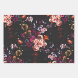 Elegant Dark Moody Bourgondië Floral Inpakpapier Vel