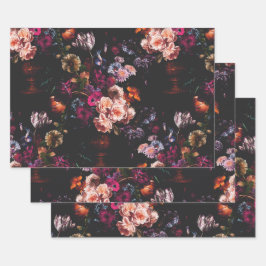 Elegant Dark Moody Bourgondië Floral Inpakpapier Vel