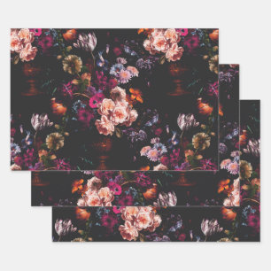 Elegant  Dark Moody Bourgondië Floral Inpakpapier Vel
