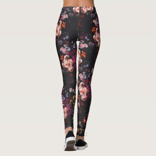 Elegant  Dark Moody Bourgondië Floral Leggings (Achterkant)