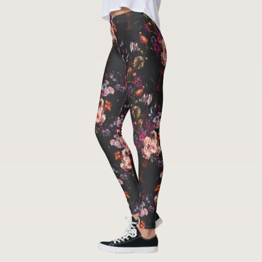 Elegant  Dark Moody Bourgondië Floral Leggings (Links)