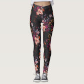 Elegant  Dark Moody Bourgondië Floral Leggings (Voorkant)