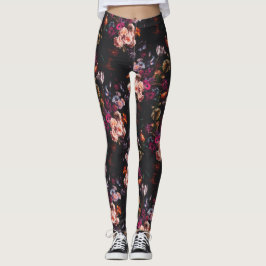 Elegant Dark Moody Bourgondië Floral Leggings