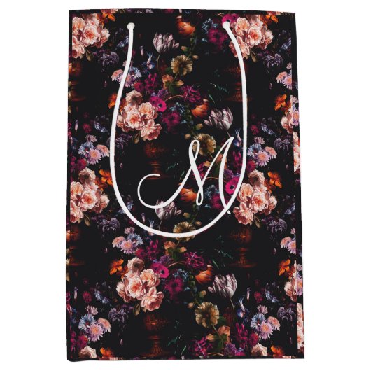 Elegant  Dark Moody Bourgondië Floral Medium Cadeauzakje (Voorkant)