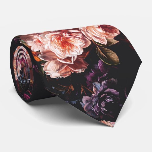 Elegant  Dark Moody Bourgondië Floral Stropdas (Opgerold)