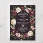 Elegant Dark Moody Floral Burgundy Wedding Kaart (Voorkant)