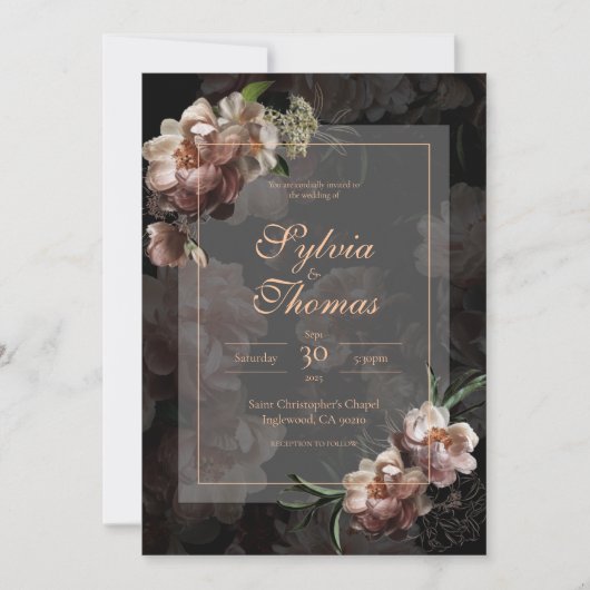 Elegant Dark Moody Roos Gold Floral Wedding Kaart (Voorkant)