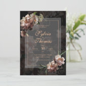 Elegant Dark Moody Roos Gold Floral Wedding Kaart (Staand voorkant)