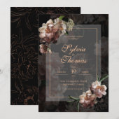Elegant Dark Moody Roos Gold Floral Wedding Kaart (Voorkant / Achterkant)