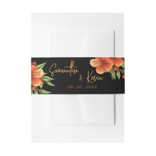 Elegant  Dark Moody Sinaasappel Bloemenbruiloft Uitnodigingen Wikkel