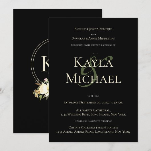 Elegant Dark & Moody Wedding Monogram Cream Roos Kaart (Voorkant / Achterkant)