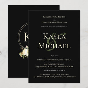 Elegant Dark & Moody Wedding Monogram Cream Roos Kaart