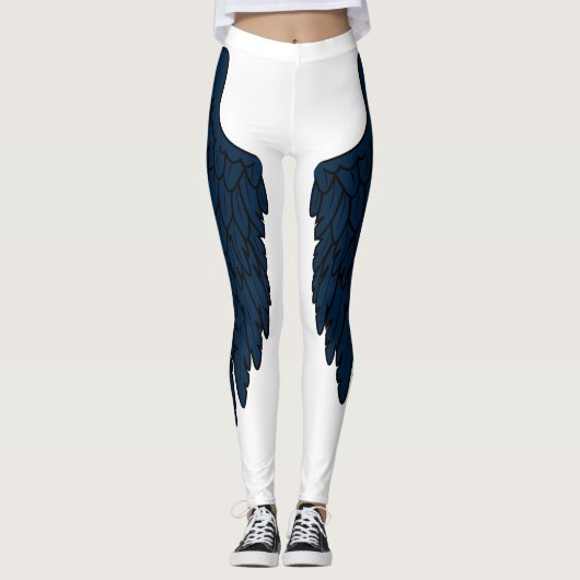 Elegant Dark Navy Angel Wings Leggings (Voorkant)