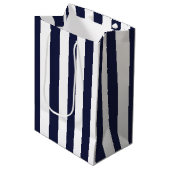 Elegant Dark Navy Blue and White Striped Pattern Medium Cadeauzakje (Voorkant Gekanteld)