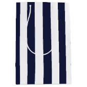 Elegant Dark Navy Blue and White Striped Pattern Medium Cadeauzakje (Voorkant)
