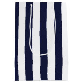 Elegant Dark Navy Blue and White Striped Pattern Medium Cadeauzakje (Achterkant)