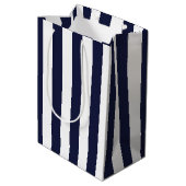 Elegant Dark Navy Blue and White Striped Pattern Medium Cadeauzakje (Achterkant Gekanteld)