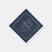 Elegant Dark Navy Blue Gold Border Script Servet (Hoek)