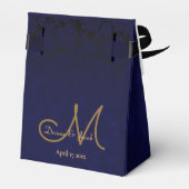 Elegant Dark Navy Blue Gold Monogram Floral Bedankdoosjes (Achterkant)