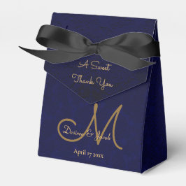 Elegant Dark Navy Blue Gold Monogram Floral Bedankdoosjes