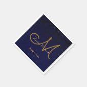 Elegant Dark Navy Blue Gold Monogram Floral Servet (Hoek)