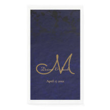 Elegant Dark Navy Blue Gold Monogram Floral