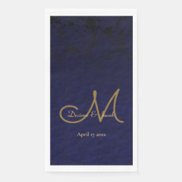 Elegant Dark Navy Blue Gold Monogram Floral Servet