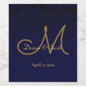 Elegant Dark Navy Blue Gold Wedding Monogram Wijn Etiket (Enkel label)