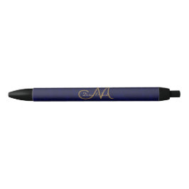 Elegant Dark Navy Blue Gold Wedding Monogram Zwarte Inkt Pen