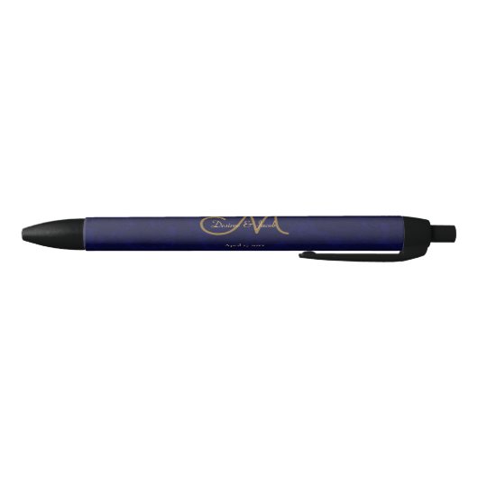 Elegant Dark Navy Blue Gold Wedding Monogram Zwarte Inkt Pen (Bodem)