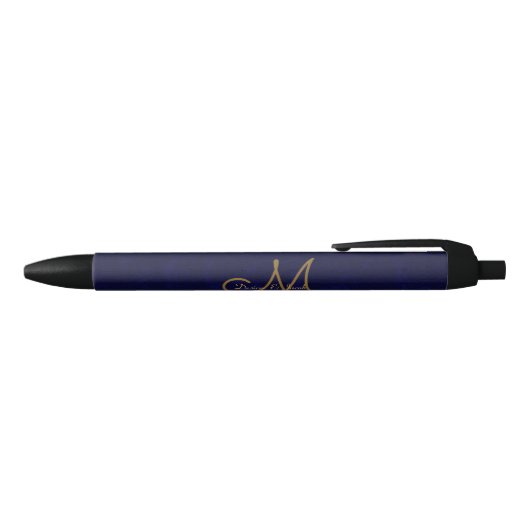 Elegant Dark Navy Blue Gold Wedding Monogram Zwarte Inkt Pen (Bovenkant)
