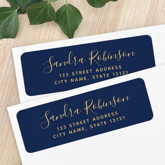 Elegant dark navy blue return address labels