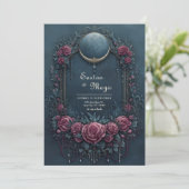 Elegant Dark Navy Burgundy Floral Evening Wedding Kaart (Staand voorkant)