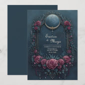 Elegant Dark Navy Burgundy Floral Evening Wedding Kaart (Voorkant / Achterkant)