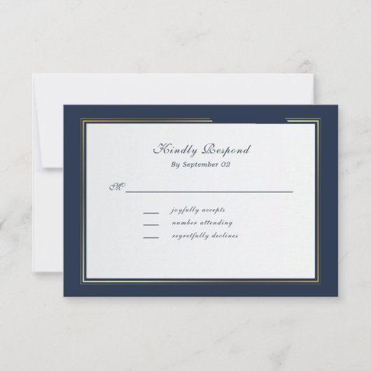 Elegant Dark Navy Gold Frame Traditional  RSVP (Voorkant)