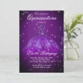 Elegant Dark Paars Quinceanera Uitnodiging (Staand voorkant)