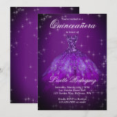 Elegant Dark Paars Quinceanera Uitnodiging (Voorkant / Achterkant)