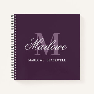 Elegant Dark Paars White Monogram Calligrafie Notitieboek