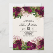 Elegant Dark Paarse Plum Floral Wedding Invitation Kaart (Voorkant)