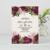 Elegant Dark Paarse Plum Floral Wedding Invitation Kaart (Staand voorkant)