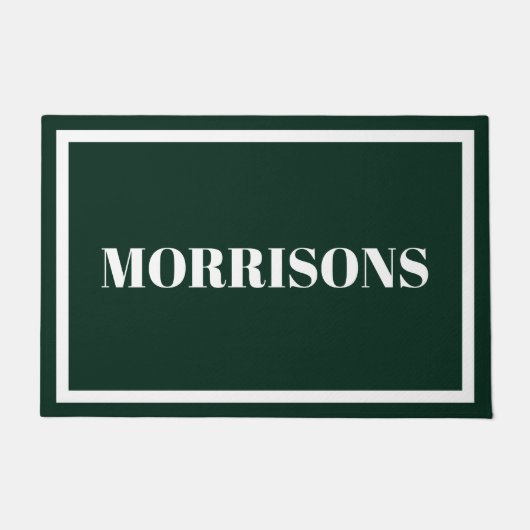 Elegant dark pine green white custom name border deurmat (Voorkant)