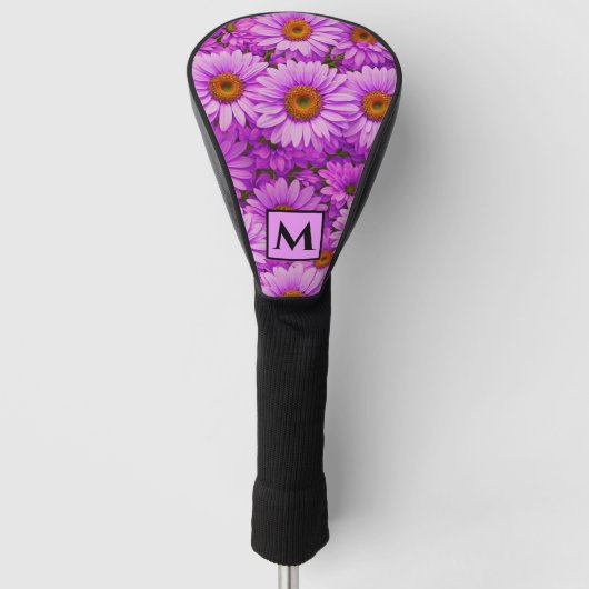 Elegant dark pink magenta floral daisies golfheadcover (Voorkant)