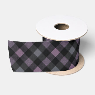 Elegant Dark Plum and Grey Tartan Ribbon, Gothic Satijnen Lint