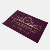 Elegant Dark Plum & Faux Gold  monogram Deurmat (Schuin)