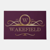 Elegant Dark Plum & Faux Gold  monogram Deurmat (Voorkant)