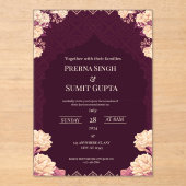 Elegant Dark Purple Acrylic Wedding Invitation Acryl Uitnodigingen (Voorkant)