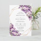 Elegant Dark Purple and Blush Pink Floral Wedding Kaart (Staand voorkant)