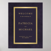 Elegant dark purple and gold wedding welcome sign poster (Voorkant)